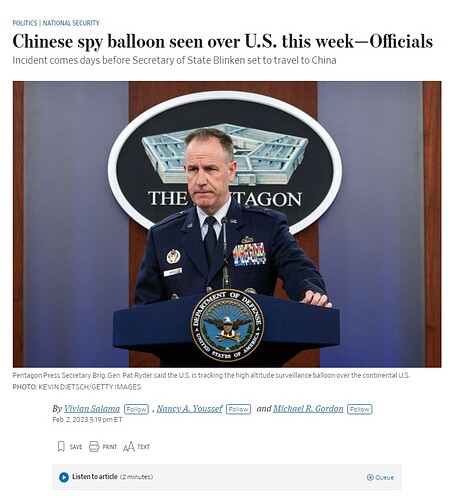 突发事件：美国北部上空发现中国间谍侦察气球