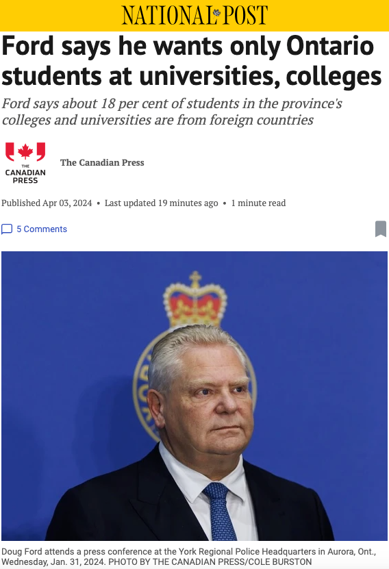 加拿大省长:不想要留学生,希望大学100%招本地生