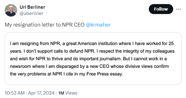NPR资深编辑公开批东家"偏左" 被停职后愤而离职