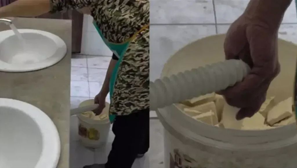 知名品牌员工用公厕洗手池水管冲洗臭豆腐