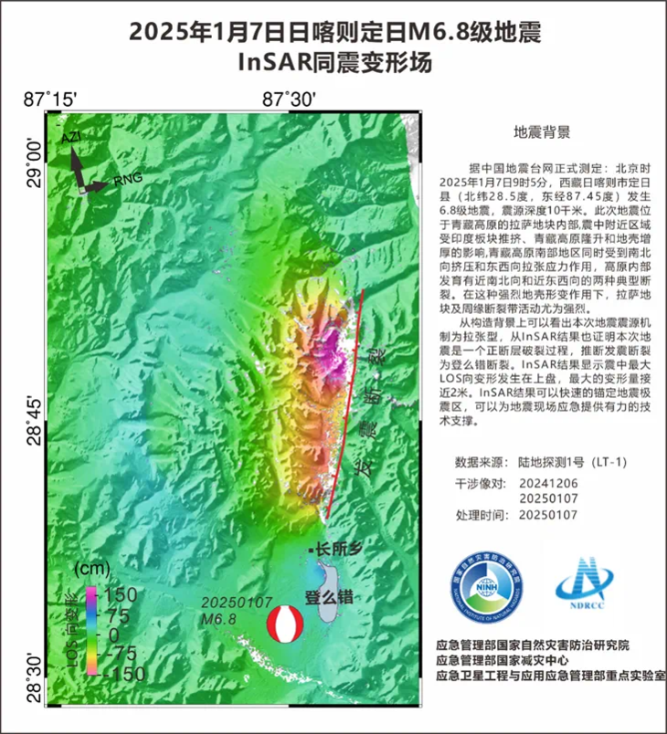 卫星拍摄西藏震区:最大破裂位置浅 最大位错量6米