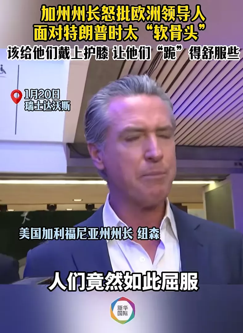 加州州长批评欧洲领导人对特朗普软骨头:看得尴尬