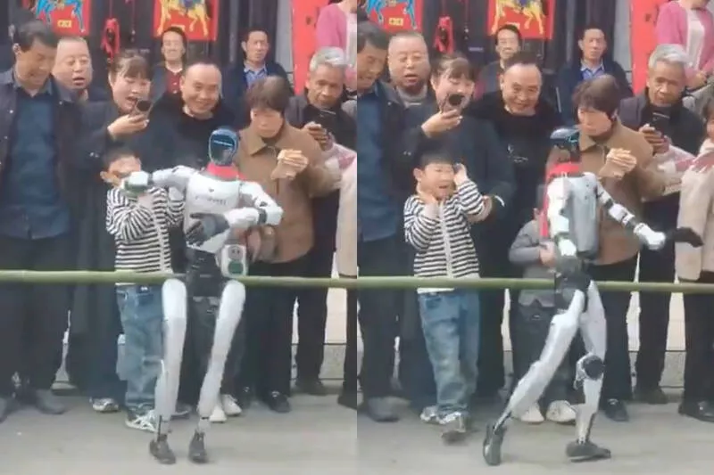 中国机器人表演到一半 突甩男童一巴掌继续跳
