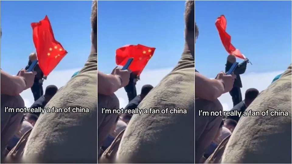 中国男富士山挥舞五星旗 美大兵反制引热议