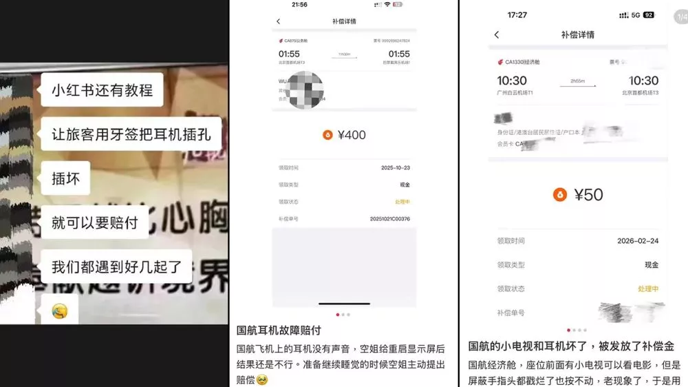 中国网上教旅客"破坏飞机设备" 只为几百元补偿金